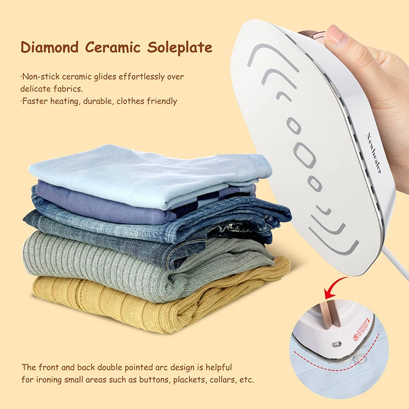 Mini Travel Iron for Clothes Portable Handle Electric Ironing Machine Fast Heating 30s Dry Wet Irons Garment Household Tools