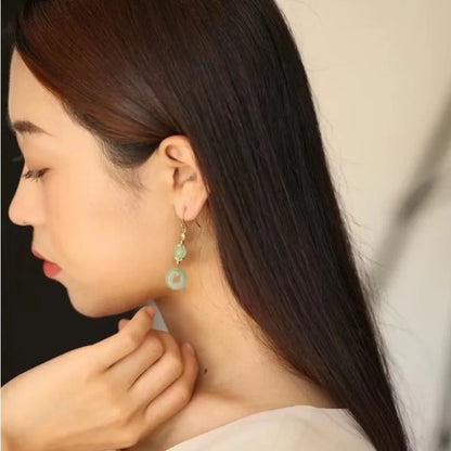 Ethnic Chinese Jade Loop Earrings for Women Traditional Luxury Wedding Jewelry Retro Palace Style Ornament Ear Clip Earring Gift