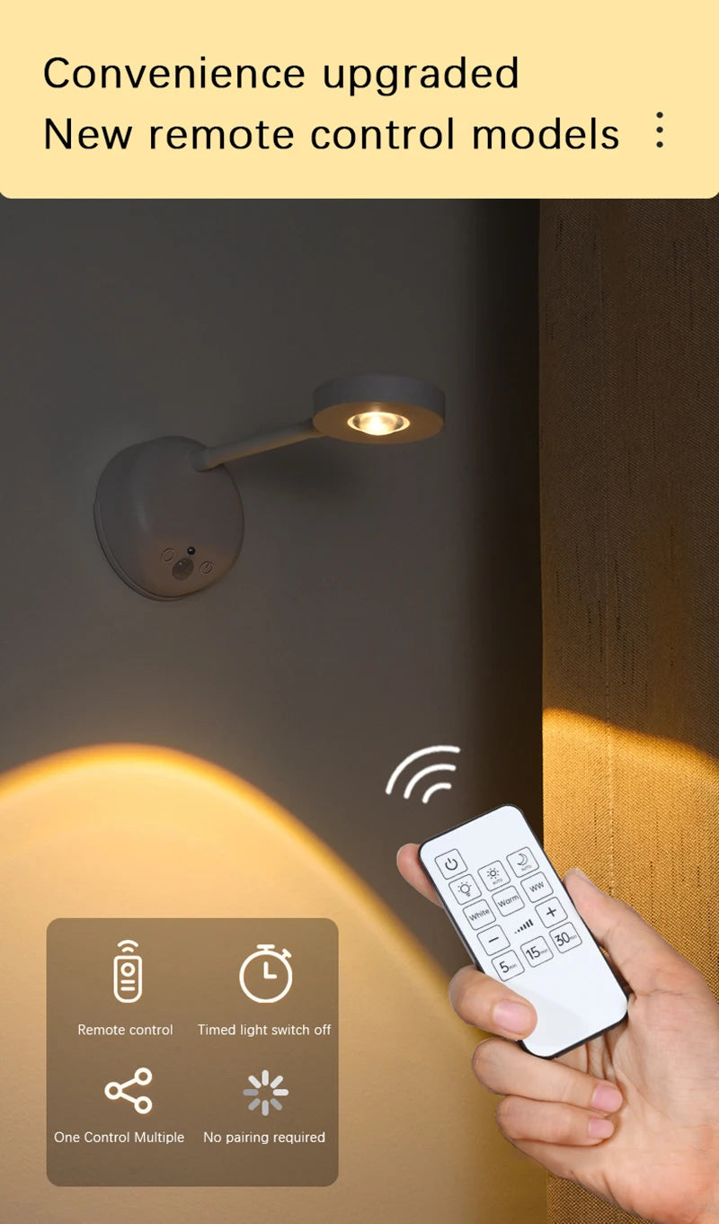 LED Wall Lamp USB Charging Wirelessly Dimmable Motion Sensor Living Room Bedroom Bedside Decoration Spotlights Night Wall Light
