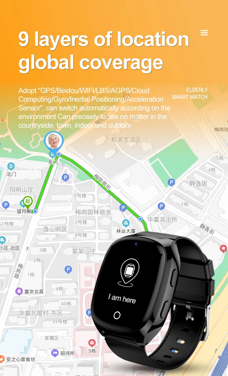 4G Elderly Tracker Smart watch D300 Body Temperature Heart Rate Blood Pressure GPS Location Tracking Phone Watch for Old People
