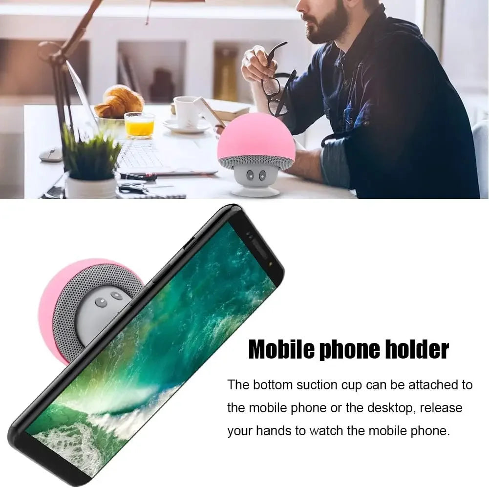 Mini Speaker,Portable Mushroom Subwoofer Speaker,with Bottom Suction Cup and Builtin Microphone for HandsFree Calling