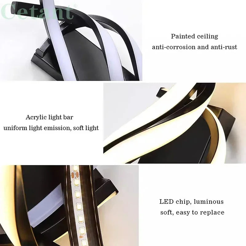 Modern LED Wall Lamp Curved Spiral 2 Pieces Lamps Bedroom Bedside Corridor Living Room Staircase Corridor Home Decor Led Lights