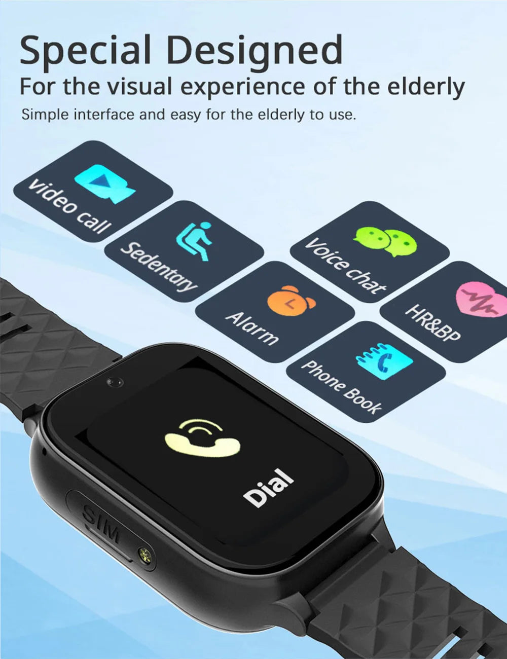 Newest 4G Smart GPS Watch Tracker Elderly Fall-down Alert SOS Emergency Alram Two-way Video Call HR &amp; BP Body Temp. Blood Oxygen