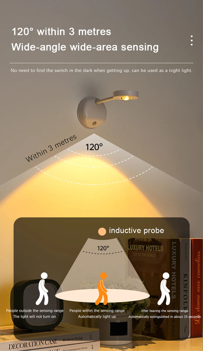 LED Wall Lamp USB Charging Wirelessly Dimmable Motion Sensor Living Room Bedroom Bedside Decoration Spotlights Night Wall Light