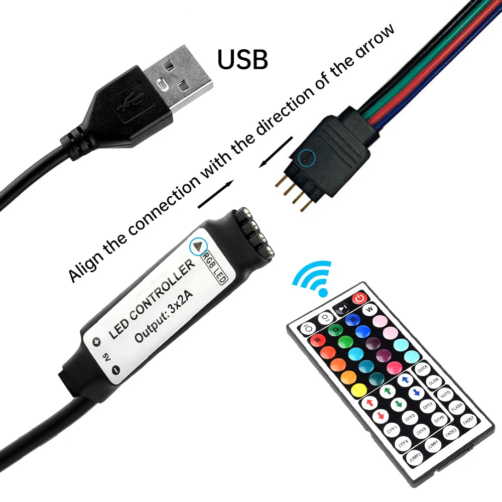 Led Controller 44 Keys LED IR RGB Controler IR Remote Dimmer USB 5V/DC 5-24V For RGB 3528 5050 LED Strip Lights