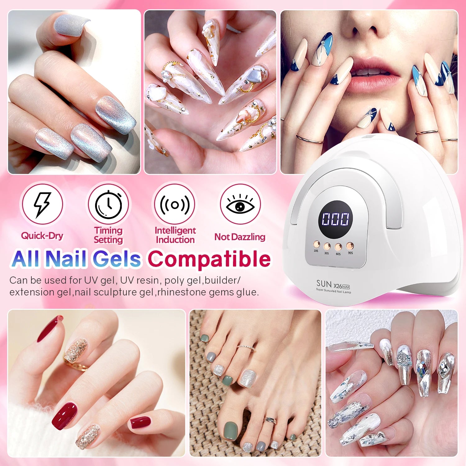 SUN X26 MAX Nail Dryer Machine 380W UV LED Lamp for Nails 81LEDS Gel Polish Curing Manicure Lamp With Auto Smart Sensor Nail Art