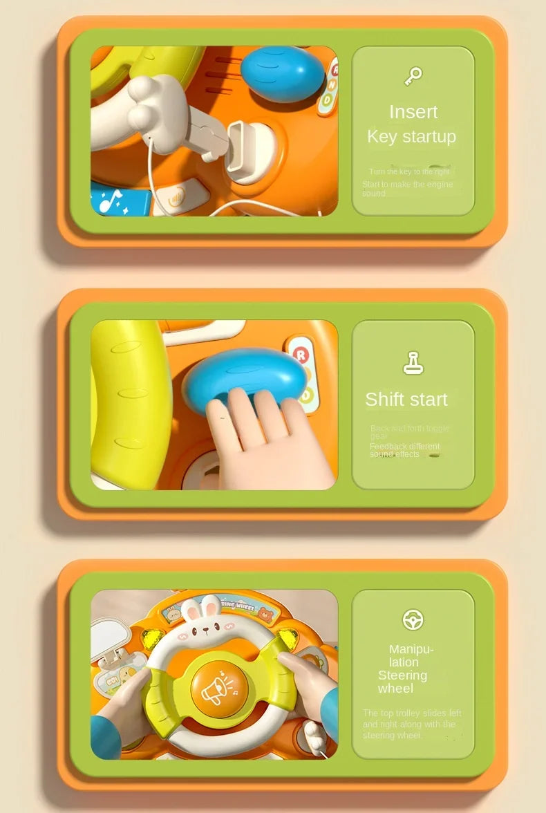 Baby Toy Electric Simulate Driving Car Steering Wheel Stroller Driving Cartoon Bunny Early Educational Toys for 0-36M Toddler
