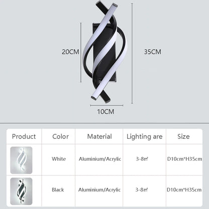Modern LED Wall Lamp Curved Spiral 2 Pieces Lamps Bedroom Bedside Corridor Living Room Staircase Corridor Home Decor Led Lights