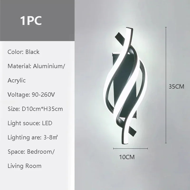 Modern LED Wall Lamp Curved Spiral 2 Pieces Lamps Bedroom Bedside Corridor Living Room Staircase Corridor Home Decor Led Lights