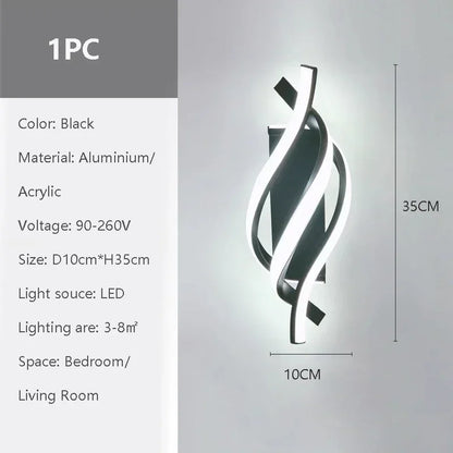 Modern LED Wall Lamp Curved Spiral 2 Pieces Lamps Bedroom Bedside Corridor Living Room Staircase Corridor Home Decor Led Lights
