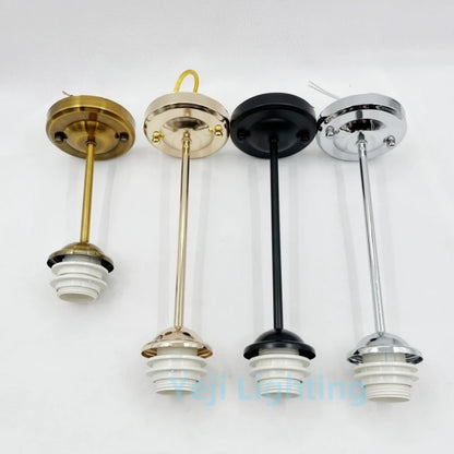 E27 Socket Lamp Holder with Ceiling Plate Ceiling Canopy Metal Rod Iron Ceiling Rose with Rod Lamp Base for LED Chandelier DIY