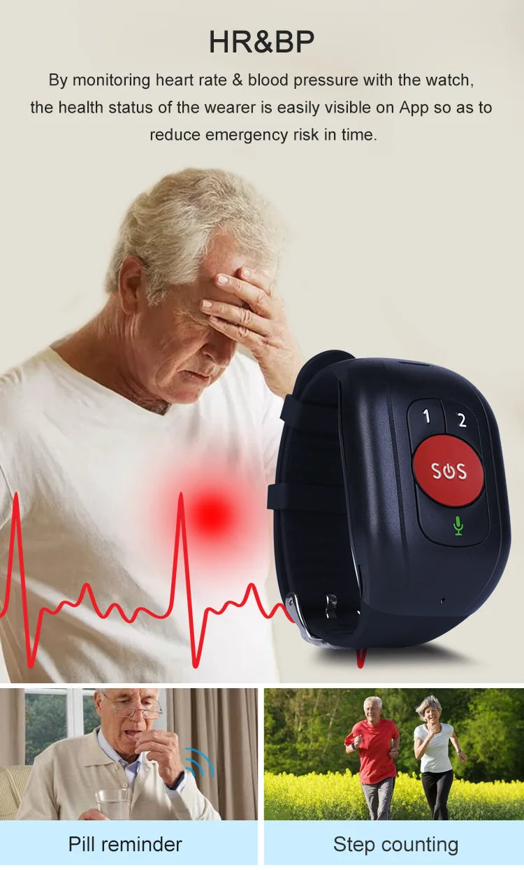 2025 Elderly People Smart Watch Bracelet 4G LTE GPS tracker Temperature Sensor SOS Urgent Call and Fall Detection for the Senior