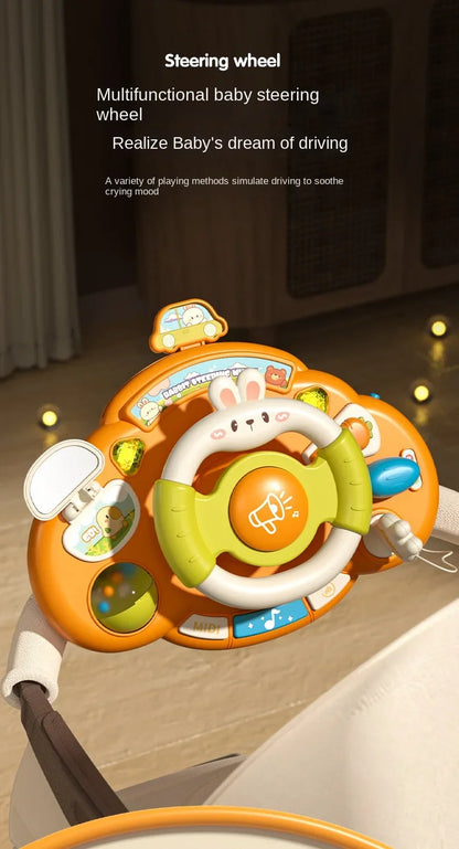 Baby Toy Electric Simulate Driving Car Steering Wheel Stroller Driving Cartoon Bunny Early Educational Toys for 0-36M Toddler
