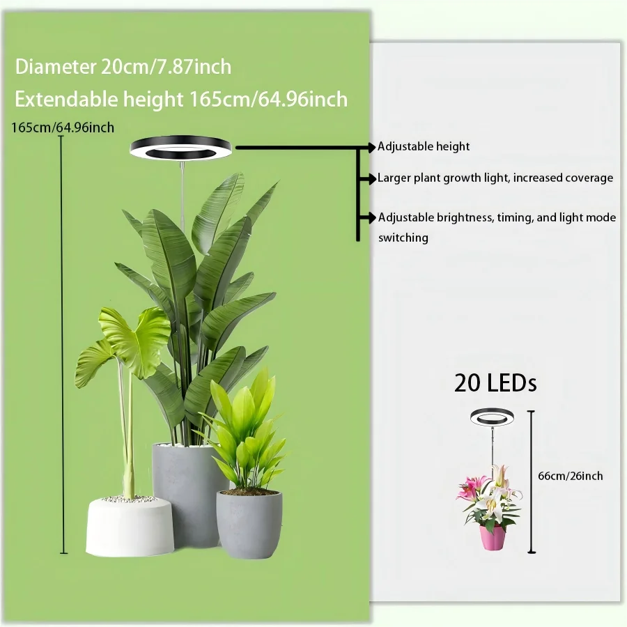 Full Spectrum LED Ring Grow Light with Warm White &amp; Red Light, Adjustable Height &amp;with Auto On Timer for Monstera &amp; Philodendron