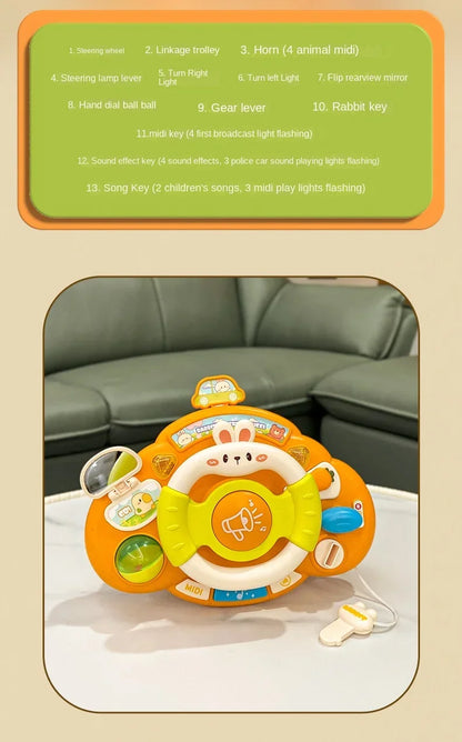 Baby Toy Electric Simulate Driving Car Steering Wheel Stroller Driving Cartoon Bunny Early Educational Toys for 0-36M Toddler