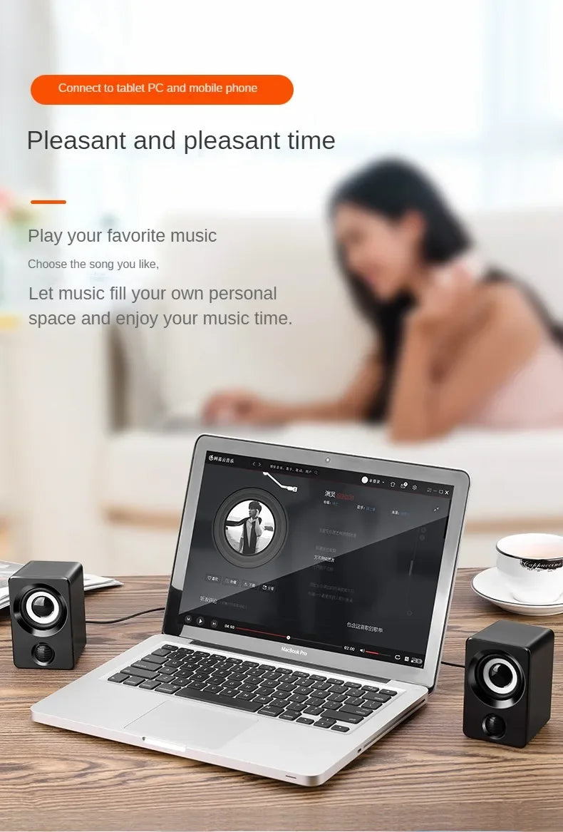 Mini Computer Speaker USB Wired Speakers Universal Stereo Sound Surround Portable for PC Desktop Laptop Stereo Portable Living