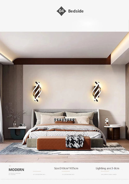Modern LED Wall Lamp Curved Spiral 2 Pieces Lamps Bedroom Bedside Corridor Living Room Staircase Corridor Home Decor Led Lights