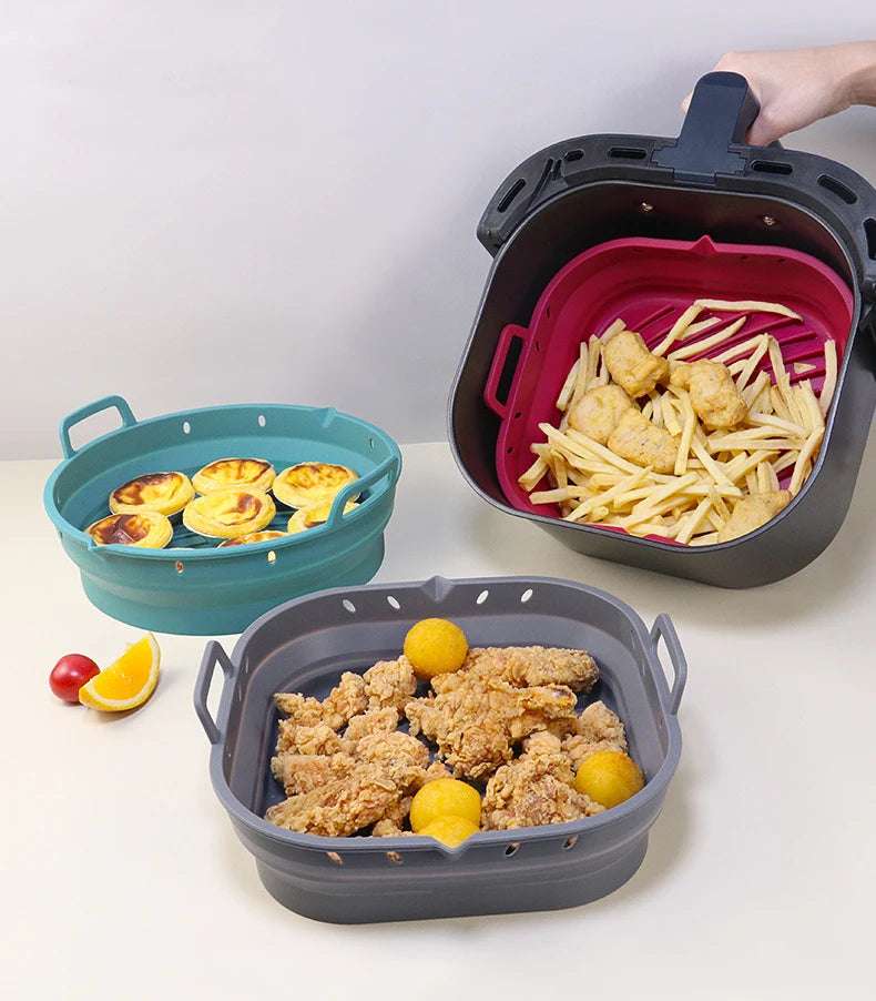 Silicone Air Fryer Liners Square Reusable Silicone Basket Easy to Clean Air Fryers Pot for 5.8 to 8 Qt Air Fryer Baking Tray
