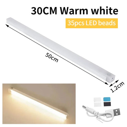 Motion Sensor Light Wireless Rechargeable LED Night Light Wardrobe Closet Cabinet Lamp Staircase Kitchen Backlight 10/20/30/50cm