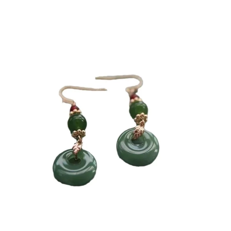 Ethnic Chinese Jade Loop Earrings for Women Traditional Luxury Wedding Jewelry Retro Palace Style Ornament Ear Clip Earring Gift