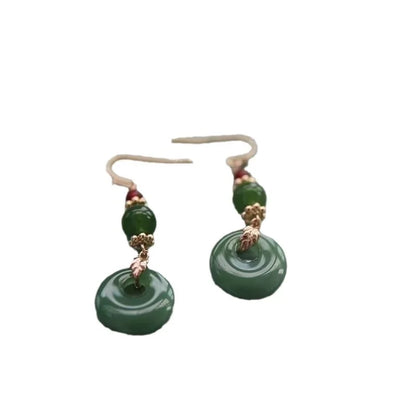 Ethnic Chinese Jade Loop Earrings for Women Traditional Luxury Wedding Jewelry Retro Palace Style Ornament Ear Clip Earring Gift